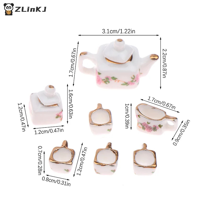 ▶1Set 1:12 Dollhouse Miniature Ceramics Teapot Tea Set Mini Ceramic Kungfu Tea Set Kettle Cup Tableware Model Kitchen Decor Toys Zpaxo