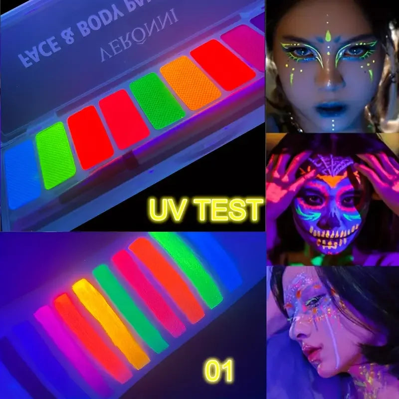 Eyeliner Eye Shadow Palette Makeup UV Glow Dark Fluorescent Neon Face Zpaxo
