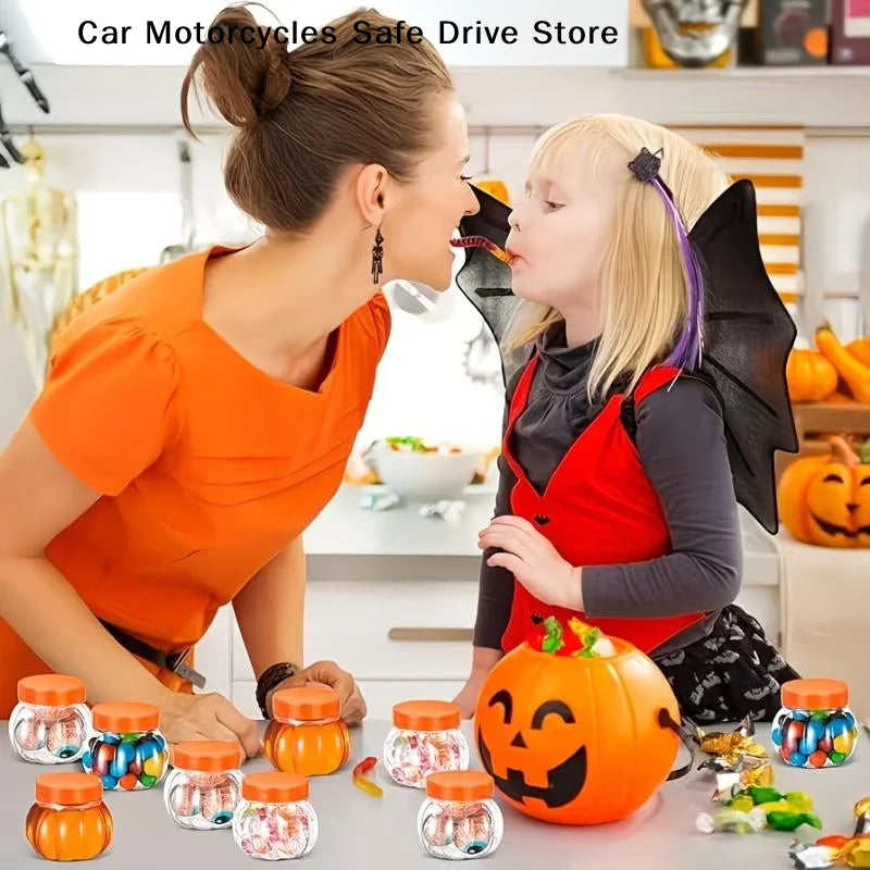5 Clear Pumpkin Candy Jars Food Grade Plastic Storage Lids Kids