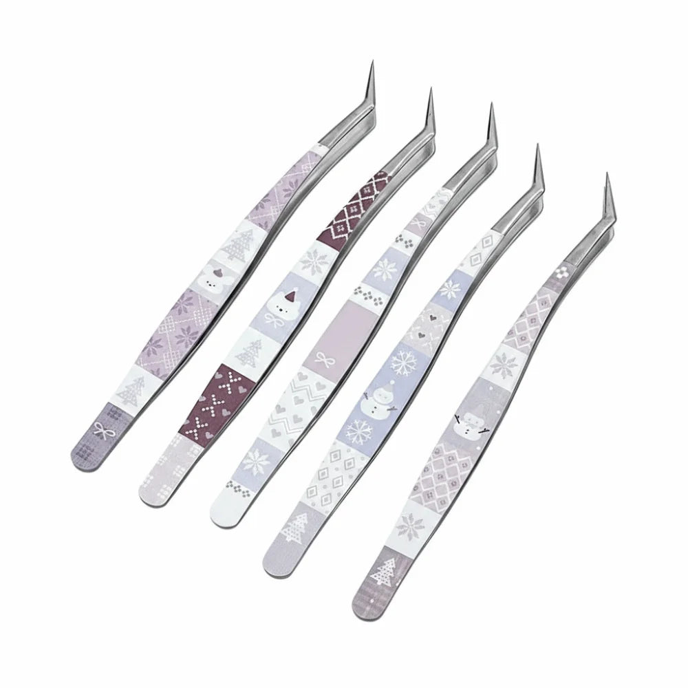 Stainless Steel Curved Stickers Tweezers High Precision Cartoon False Eyelash Tweezers Anti-static Lashes Extension Tweezer Zpaxo