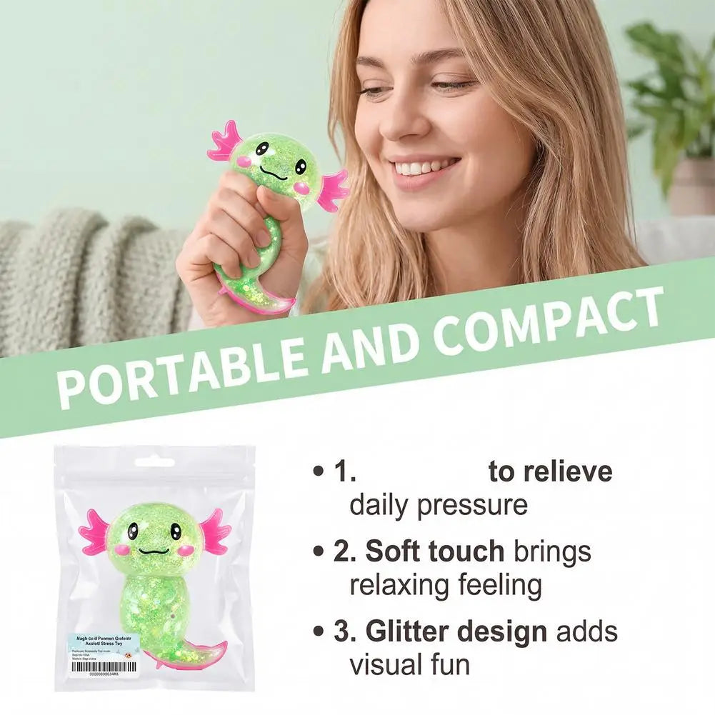 Relief Toy Glitter Fidget Toy Axolotl Squishy Stress Cut Filled Relief Toy Glitter Squeeze Birthday Supplies Anti-Anxiety Gift Zpaxo