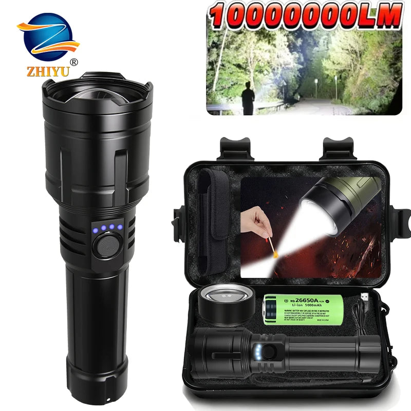 ZHIYU Zoomable LED Flashlight USB-C Rechargeable & Power Bank