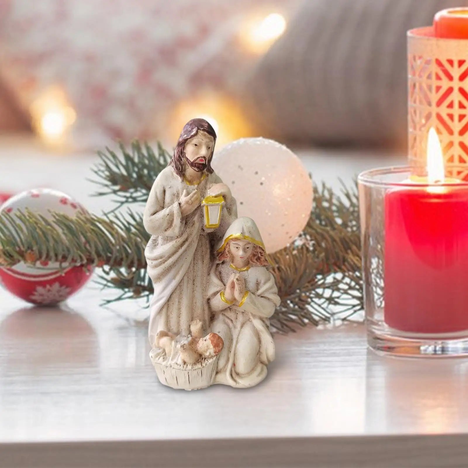 Resin Nativity Scene Statue Holy Family Catholic Figurine Tabletop