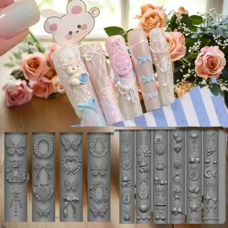 3D Silicone Mold Nail Art Design Relief Bow Strawberry Baroque Zpaxo