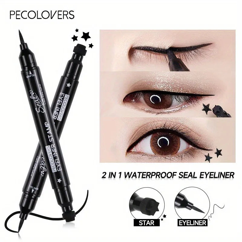 2 In 1 Black Liquid Eyeliner Double-head Moon Stamp Eye Liner Pencil Quick Dry Non-Smudge Long-lasting Easy to Use Eye Makeup Zpaxo