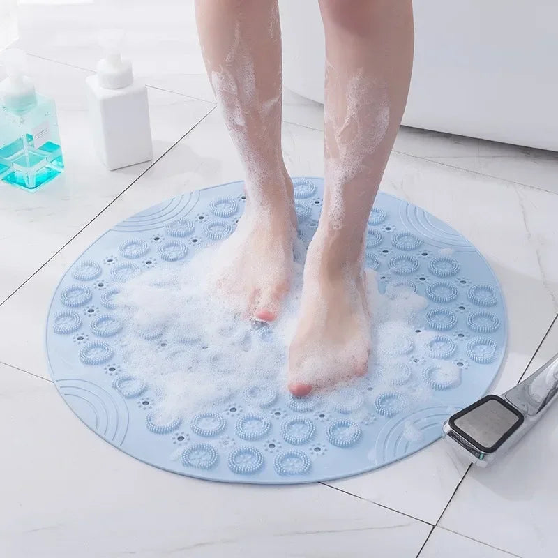 Bathroom Mat Anti-slip Sucker Round PVC Bath Mat with Drain Hole Silicone Bathing Rugs Foot Massage Pad Bathtub Soft Shower Mat Zpaxo