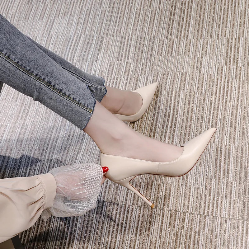 Spring Party Wedding Woman Heels Leather Pointed Toe Mature Office Zpaxo
