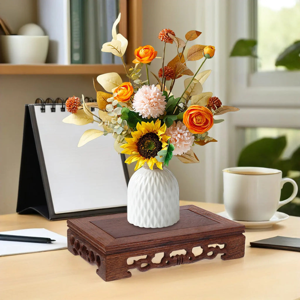 Wood Display Pedestal Rectangular Solid Base Ornament Vase Stone