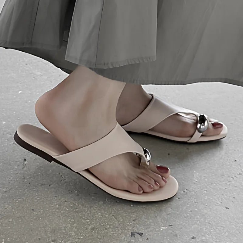 Women's Round Toe Loop Comfortable Vintage Solid Slippers Women Zpaxo WHITE 35
