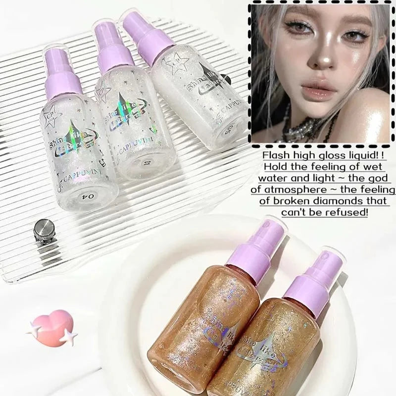 Pearlescent Glitter Spray Shimmer Oil Lasting Shine Champagne Contour