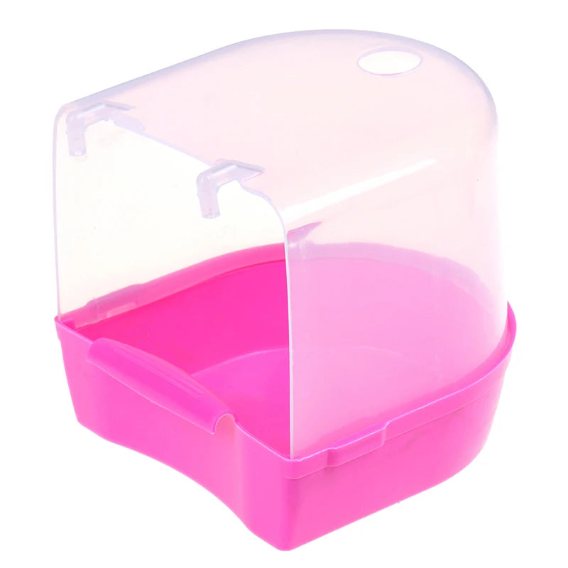 Plastic Bird Water Bath Box Bathtub Parrot Parakeet Hanging Bowl Zpaxo Pink