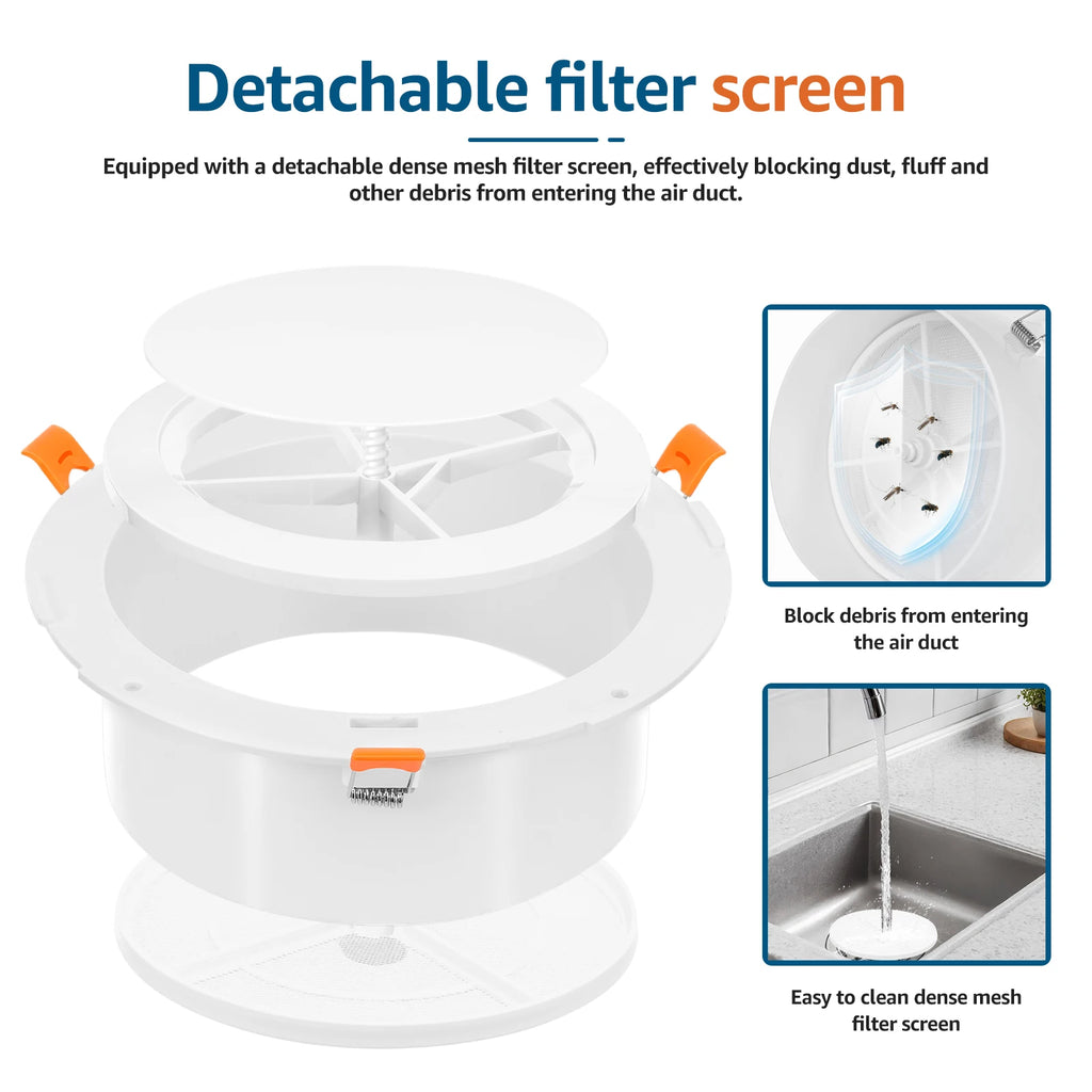 Round Vent Cover with Adjustable Panel & Removable Mesh Screen ABS Ceiling Diffuser for HVAC, Bathroom, Kitchen, Wall and Duct A Zpaxo