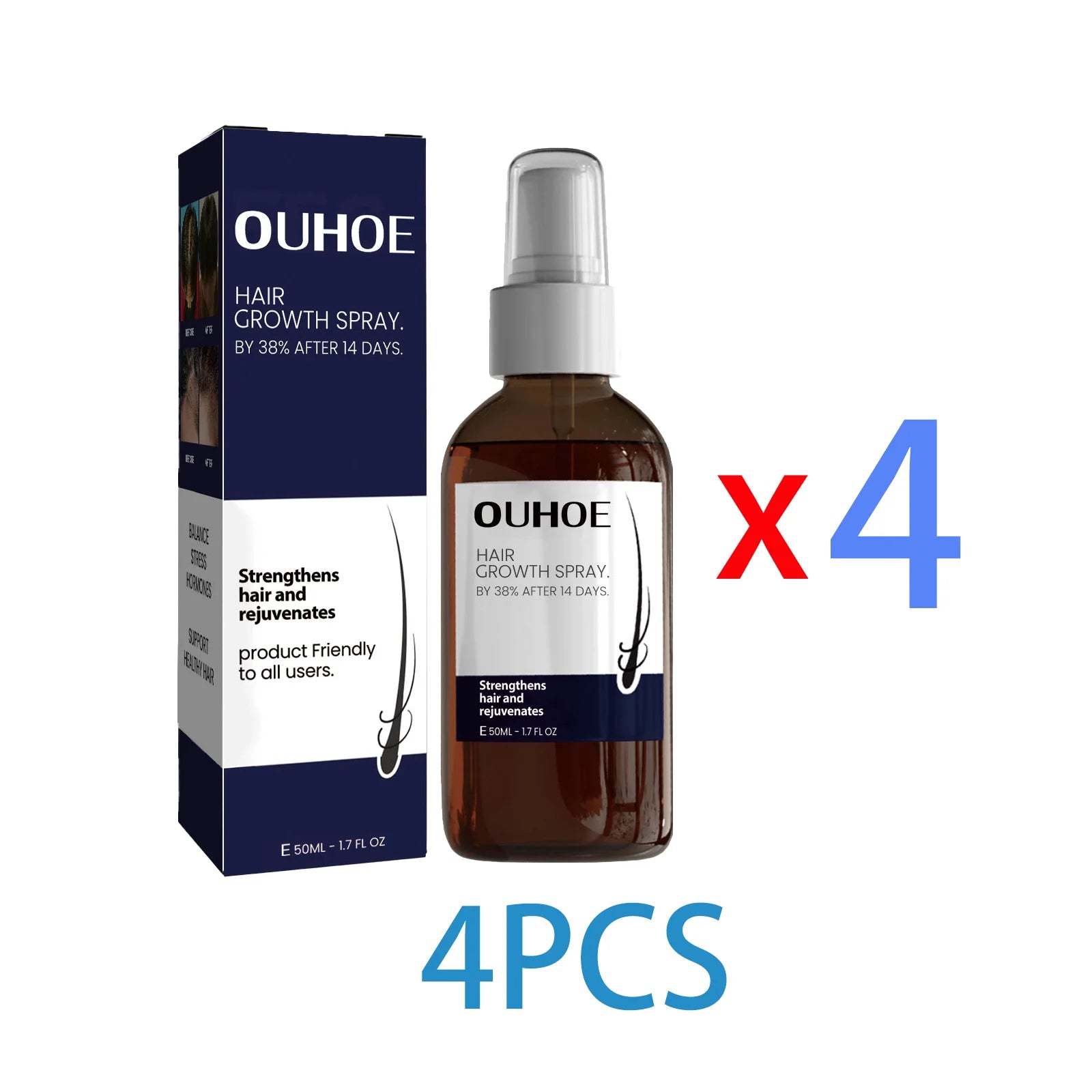 Ouhoe Hair Growth Spray Thinning Strengthen Roots Repair Dry Frizzy Collagen Formula No Residue 50ml Gentle for Sensitive Scalp Zpaxo 4PCS