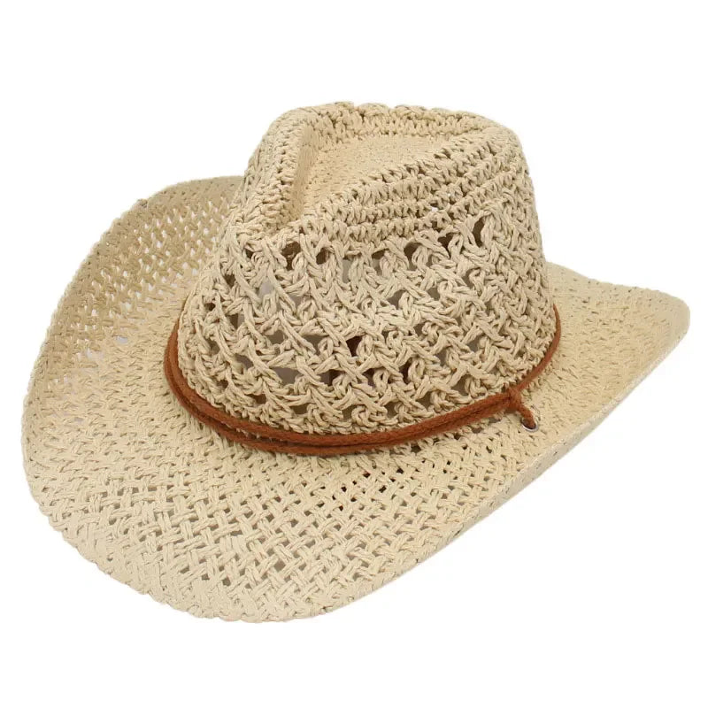 Womens Straw Western Cowboy Hat Foldable Wide Brim Summer Sun Hats