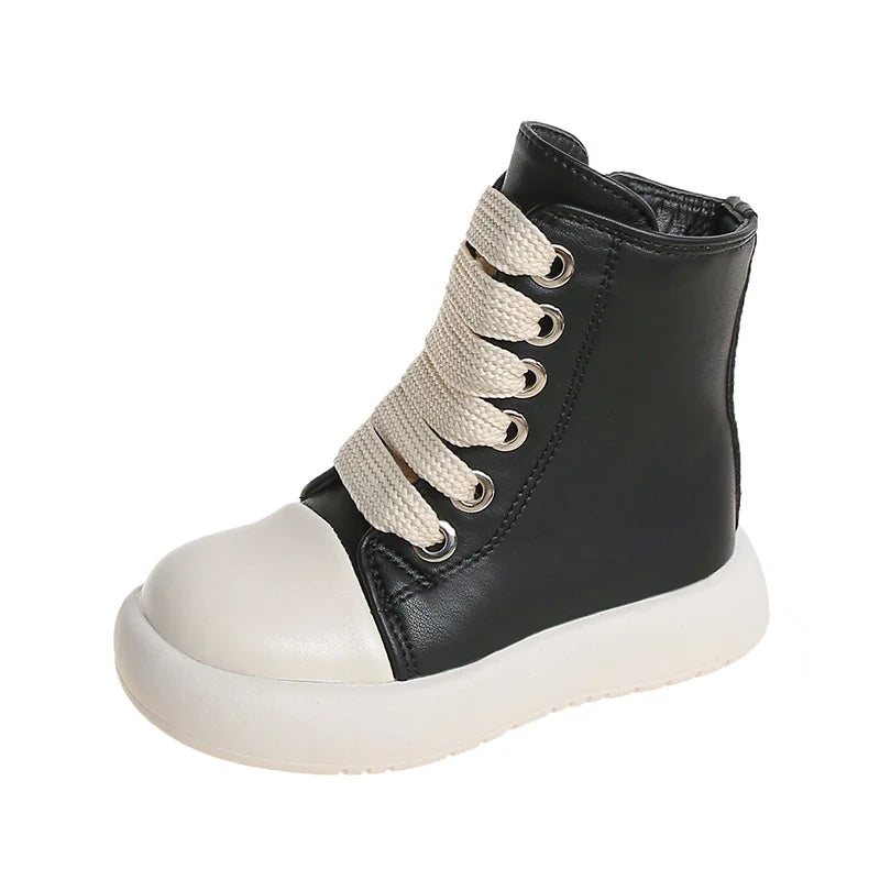 Vintage Designer Children Shoes Fashion Platform Black Leather Casual Zpaxo