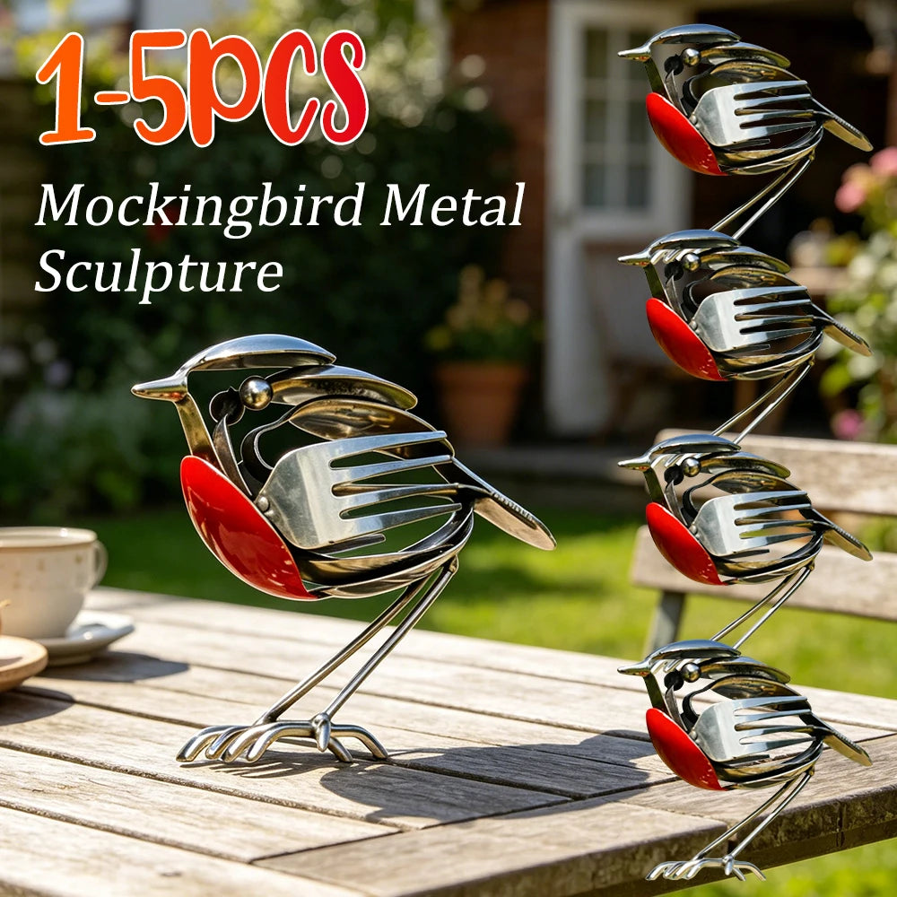 Miniature Scrap Metal Art Sculpture Robin Bird Figurine Small Desktop