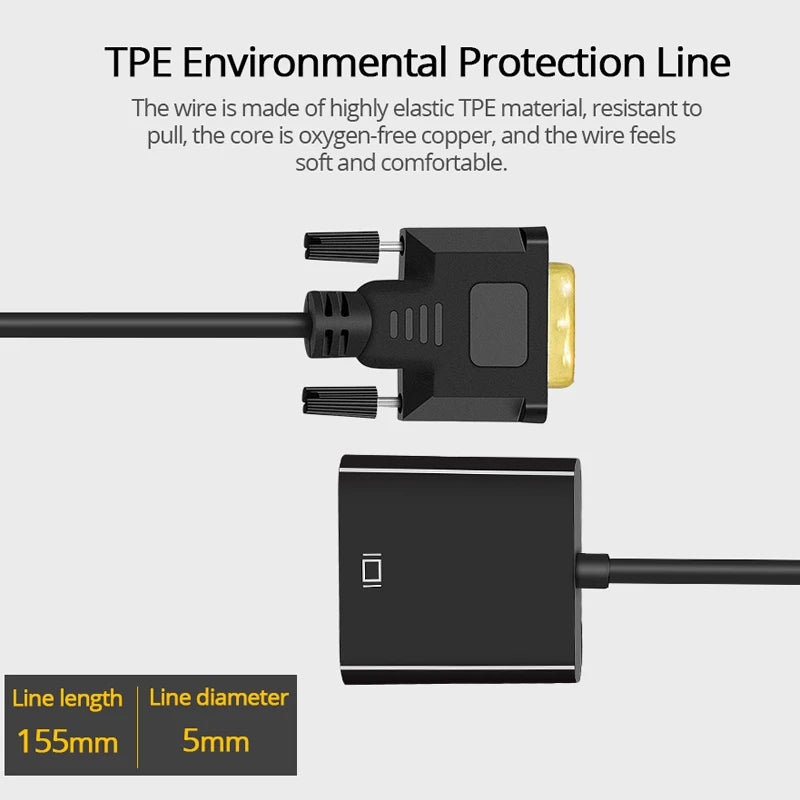 Full HD 1080P DVI-D DVI VGA Adapter Video Cable Converter 24+1 25Pin Zpaxo