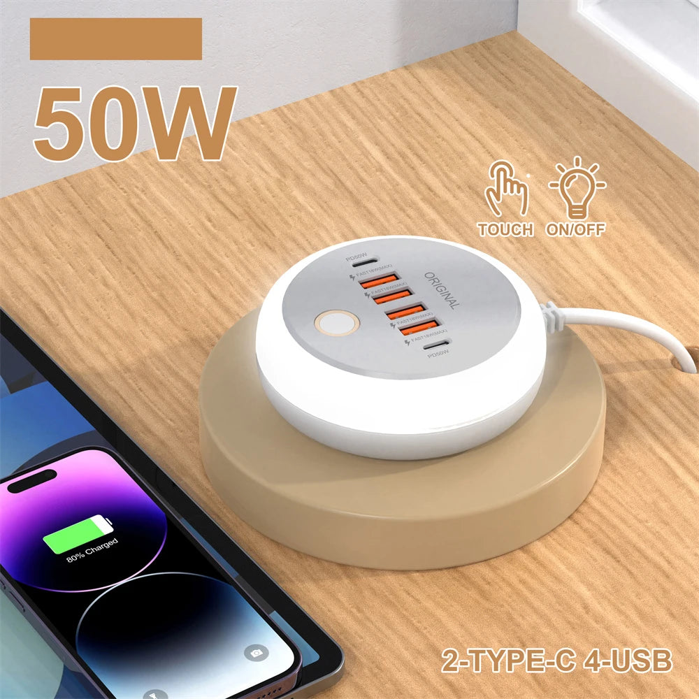 50W Power Strip Multi Port Adapter PD Type C Mobile Phone Fast Charging Travel USB Charger For iPhone Huawei Realme OnePlus OPPO Zpaxo