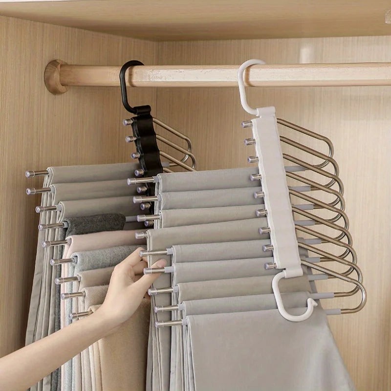Stainless Steel Folding Pants Hanger – Multi-Layer Magic Clips & Retractable Space-Saving Organizer Zpaxo
