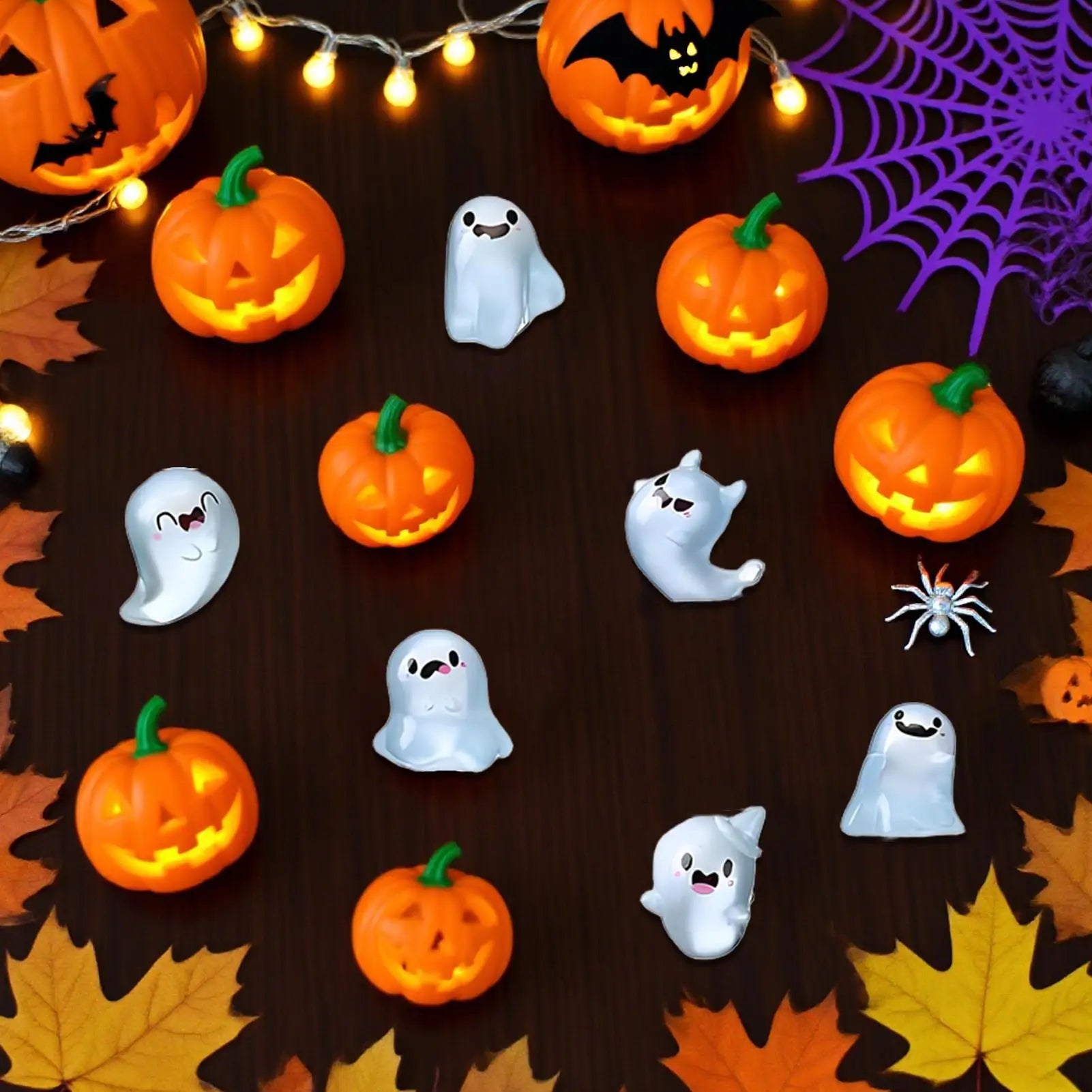Mini Ghost Figurines Decorative Glow in the Dark Mini Ghost Figures with Box Cute Resin Glowing Spooky Decoration for Porch Zpaxo