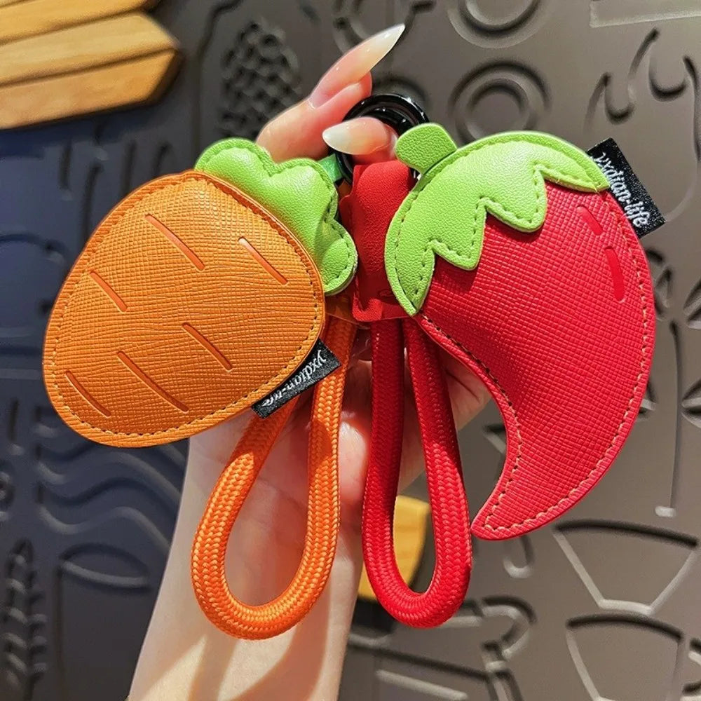 Kawaii Cartoon Vegetable Keychain Eggplant Carrot PU Leather Bag Pendant Braided Rope Birthday Gifts Car Keyring Girl/Boy Zpaxo
