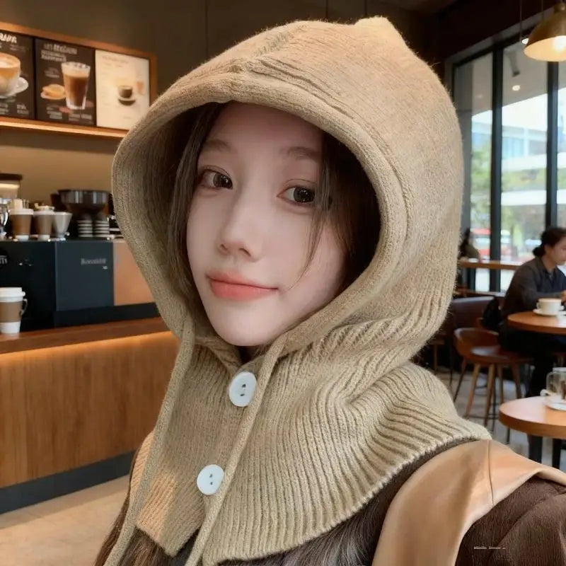 Winter Balaclava Hat Warm Knitted Women's Hood Solid Neck Pullover Zpaxo
