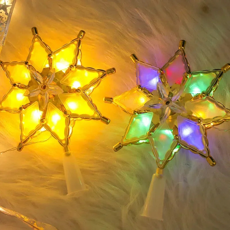 LED Gold Star Christmas Tree Topper – Battery-Powered Light