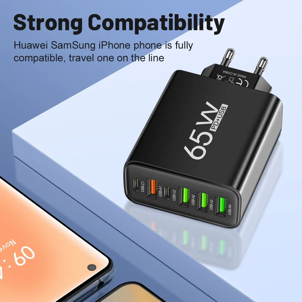 65W USB Charger Fast Charging Adapter for Xiaomi Samsung Huawei P70 iPhone Travel Mobile Phone Quick Charger Adaptor Zpaxo