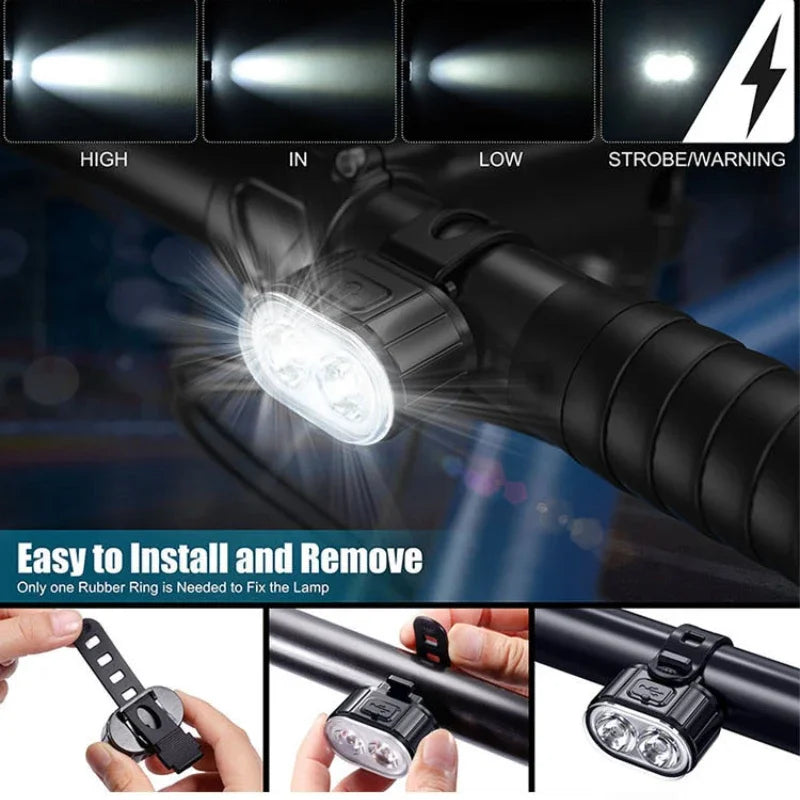 USB Rechargeable Bike Light Set – LED Front & Rear MTB Lights