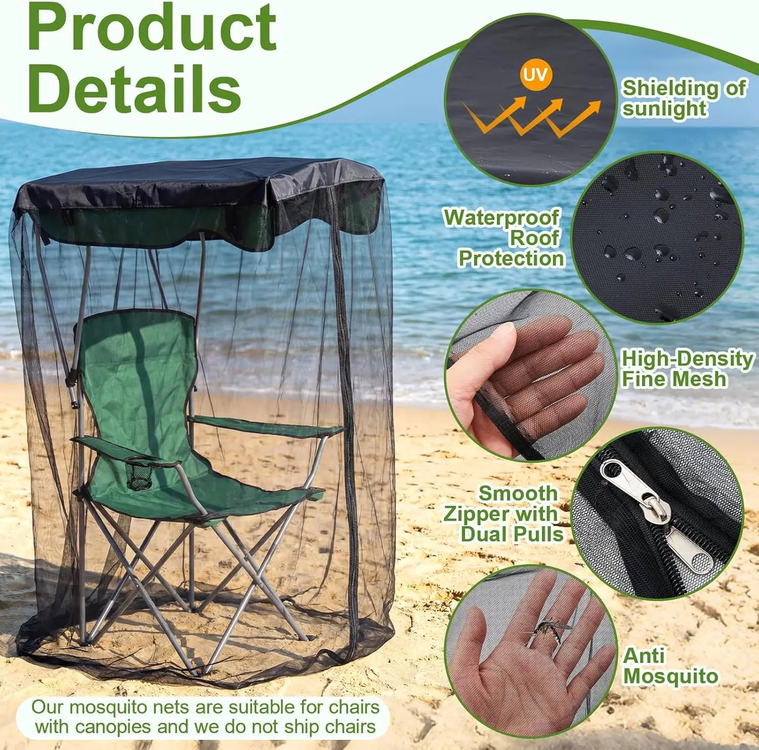 Foldable Waterproof Fine Mesh Chair Cover Mosquito Protection
