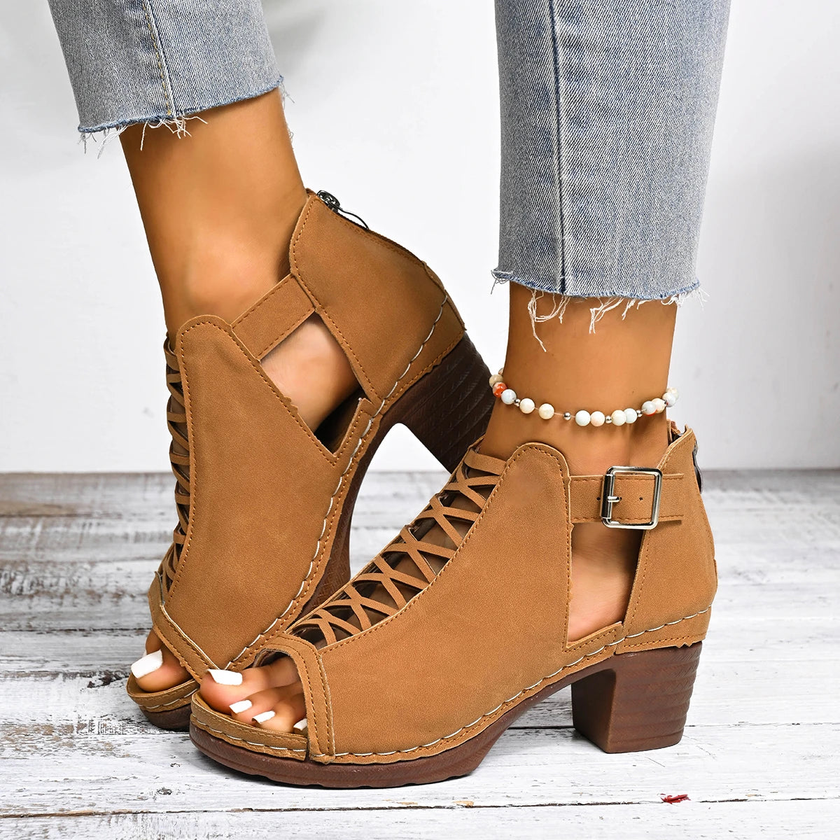 Summer Women Sandals Bundled Wedding Versatile Shoes Thick Heel Zpaxo