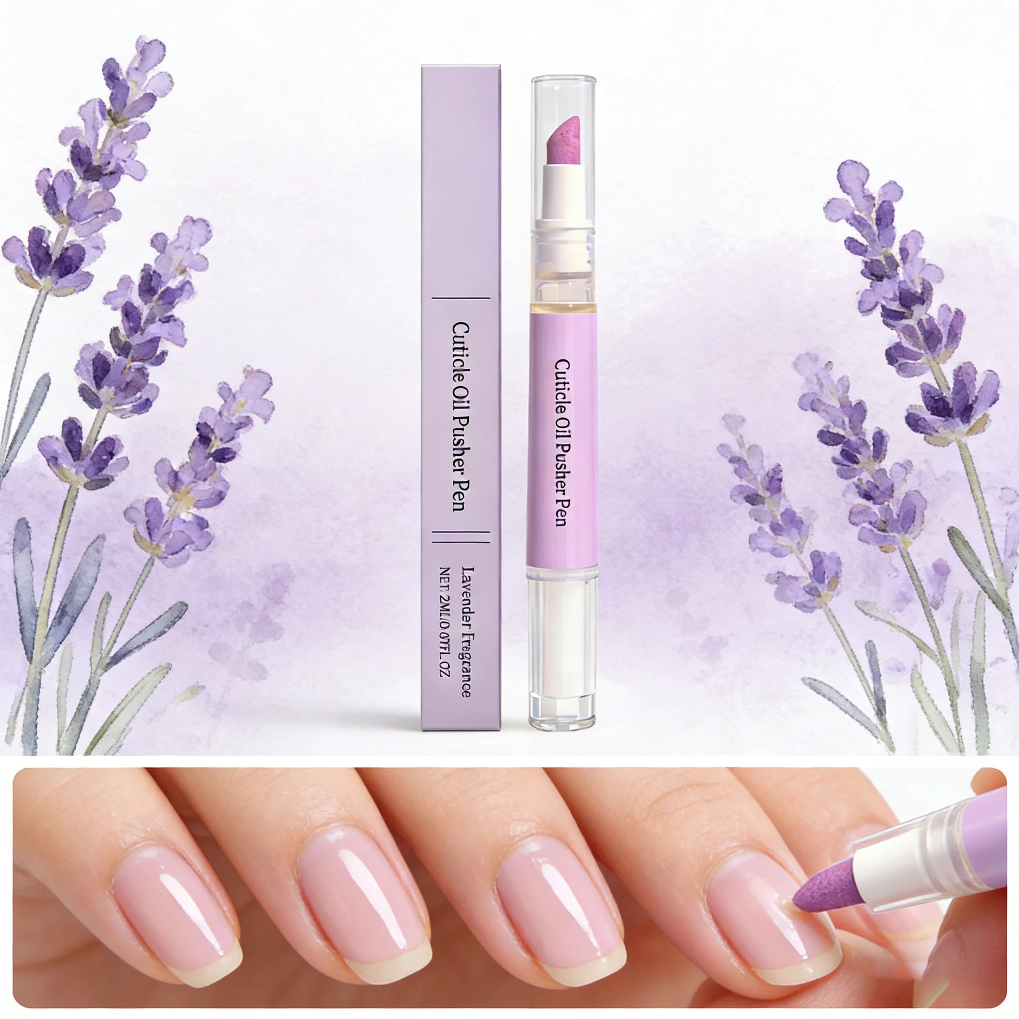 2-in-1 Cuticle Oil Pusher Pen | Lavender Nail Care Tool Cuticle Oil Pen Zpaxo