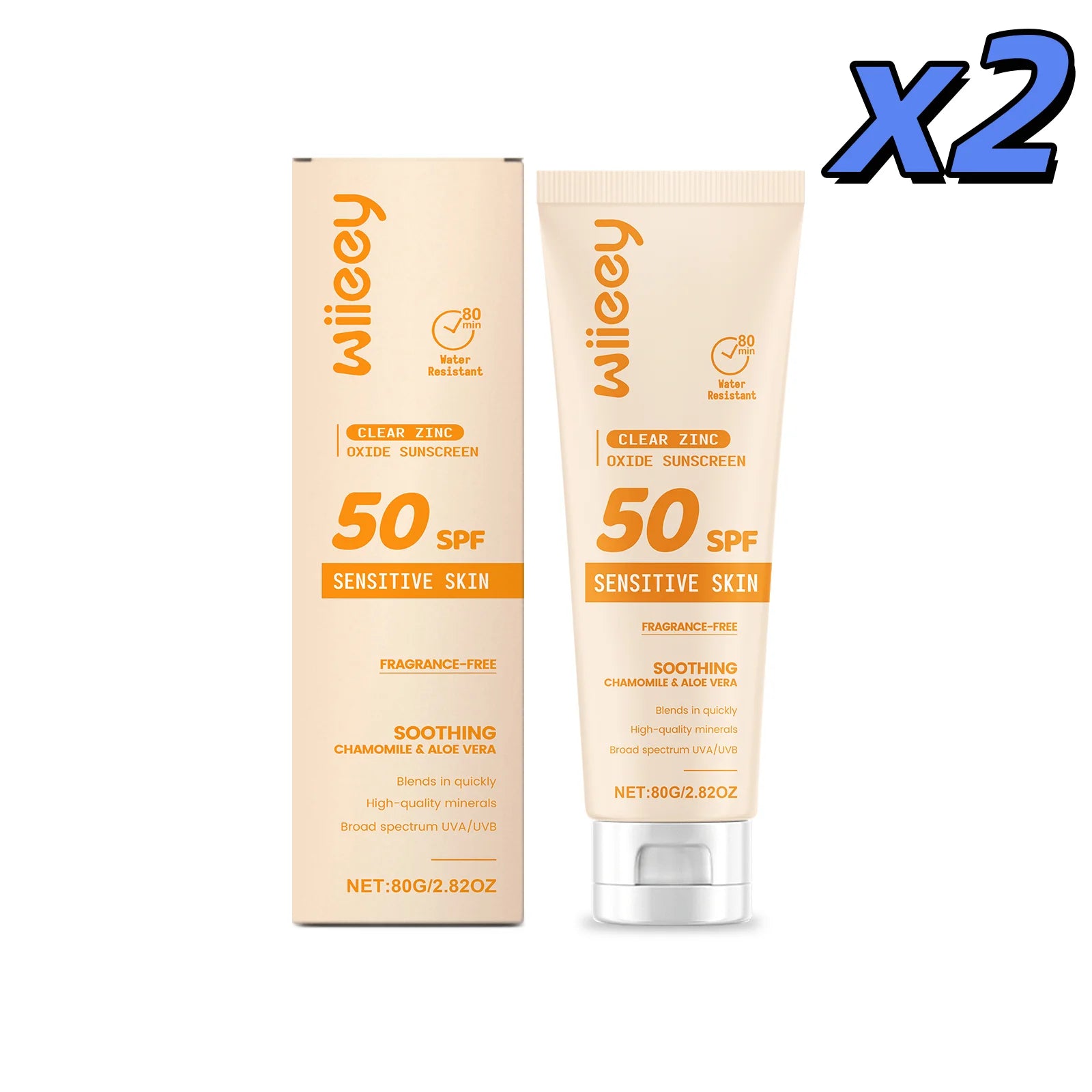 Wiieey SPF 50+ Kids Mild Sunscreen Cream – UVA/UVB Protection Kids Sunscreen Cream Zpaxo 80g X 2pcs