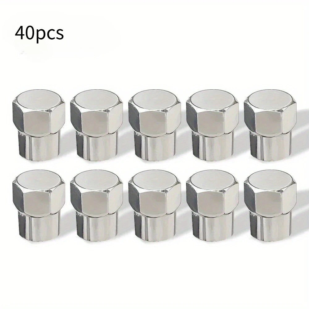 40-Pack Chrome Tire Valve Stem Caps with O-Ring – Universal Fit