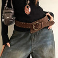Retro Suede Rivet Belt Punk Gothic Western Cowgirl Wide Cummerbunds Zpaxo A1