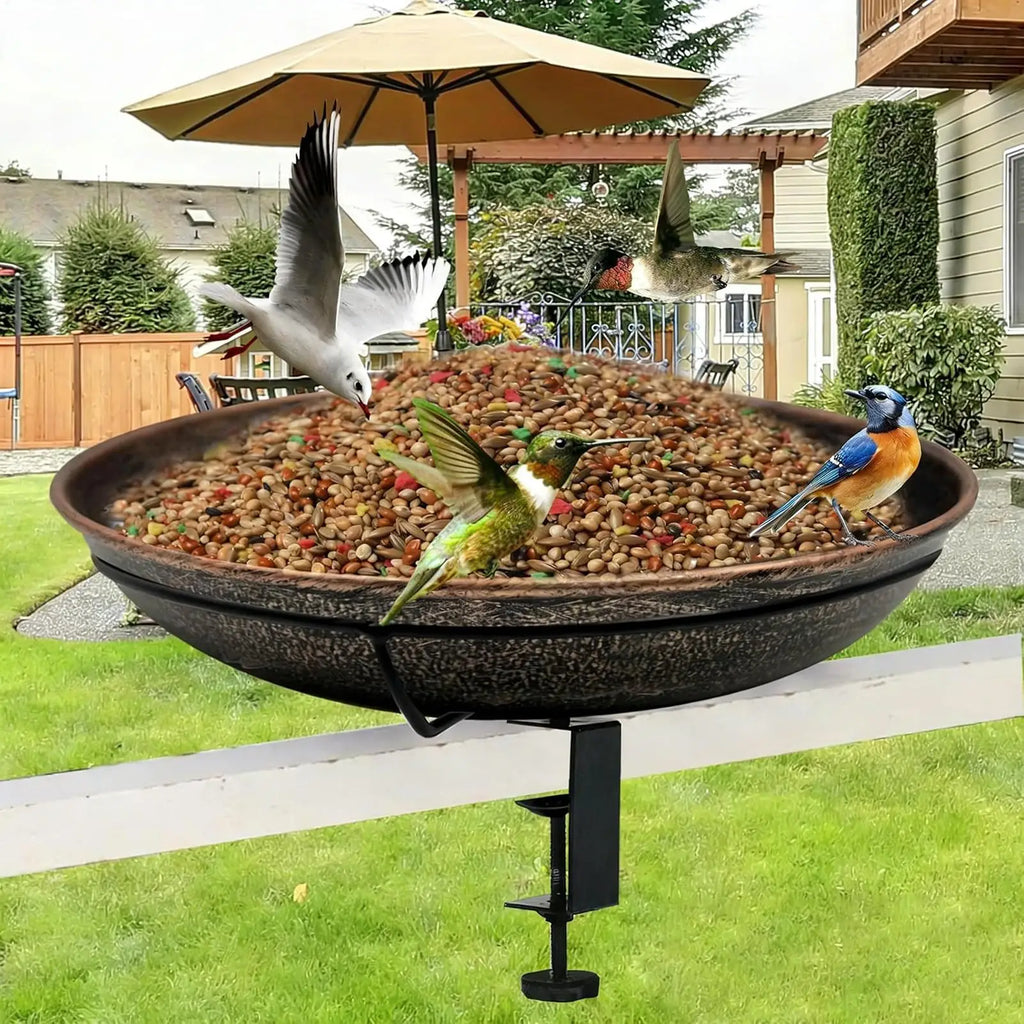 Bird Bath with Adjustable Clamp Retro Garden Decor Bird Bath Feeder for Railing for Outdoor Garden Patio Backyard Railing Fence Zpaxo