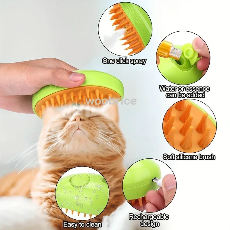 3-in-1 Dog Hair Cat Hair Brush Electric Pet Cleaning Brush Steam Spray Brush Massage Hair Removal Comb Anti Flying Brushes Zpaxo