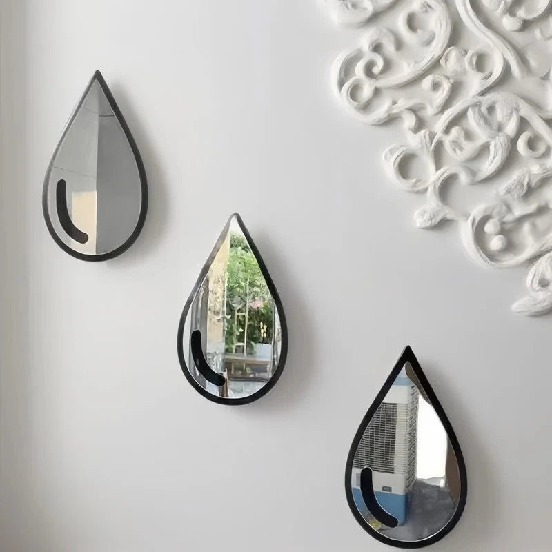 3 6-Piece Teardrop-shaped Acrylic Mirror Wall Decals Self-adhesive
