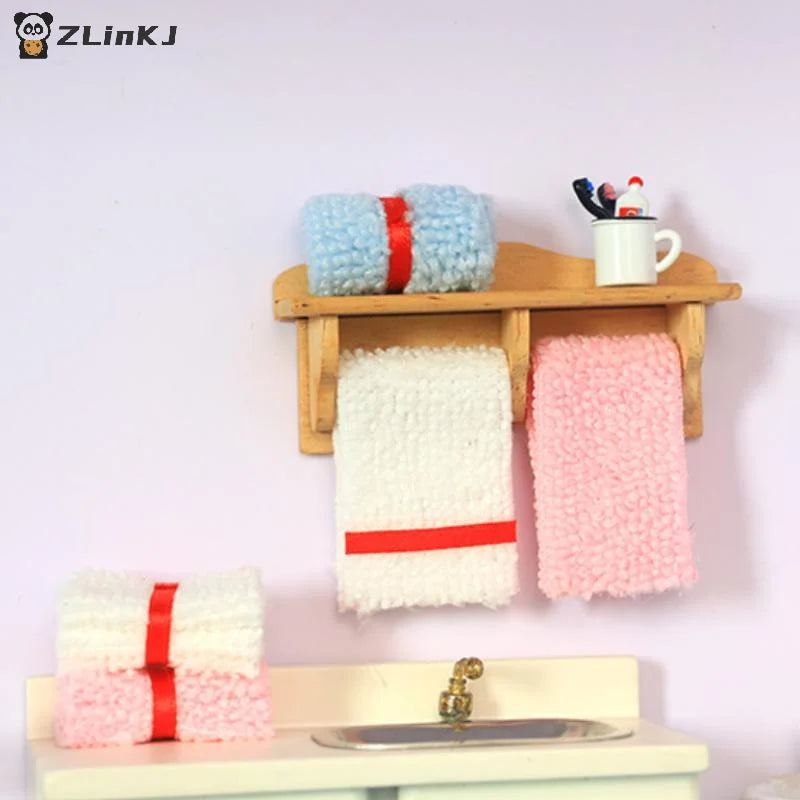 ▶1 Set 1/12 Dollhouse Towel Rack Doll Accessories Scene Model Toys Mini Cosmetics Shelf Miniature Wooden Furniture Bathroom Kit Zpaxo
