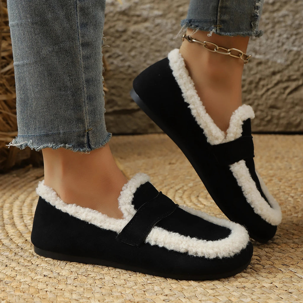 Women Ankle Boots 2025 New Winter Style Cotton Shoes Fur Flat Indoor Outdoor Shoes Thick Bottom Slip-On Home Snow Boots Women Zpaxo