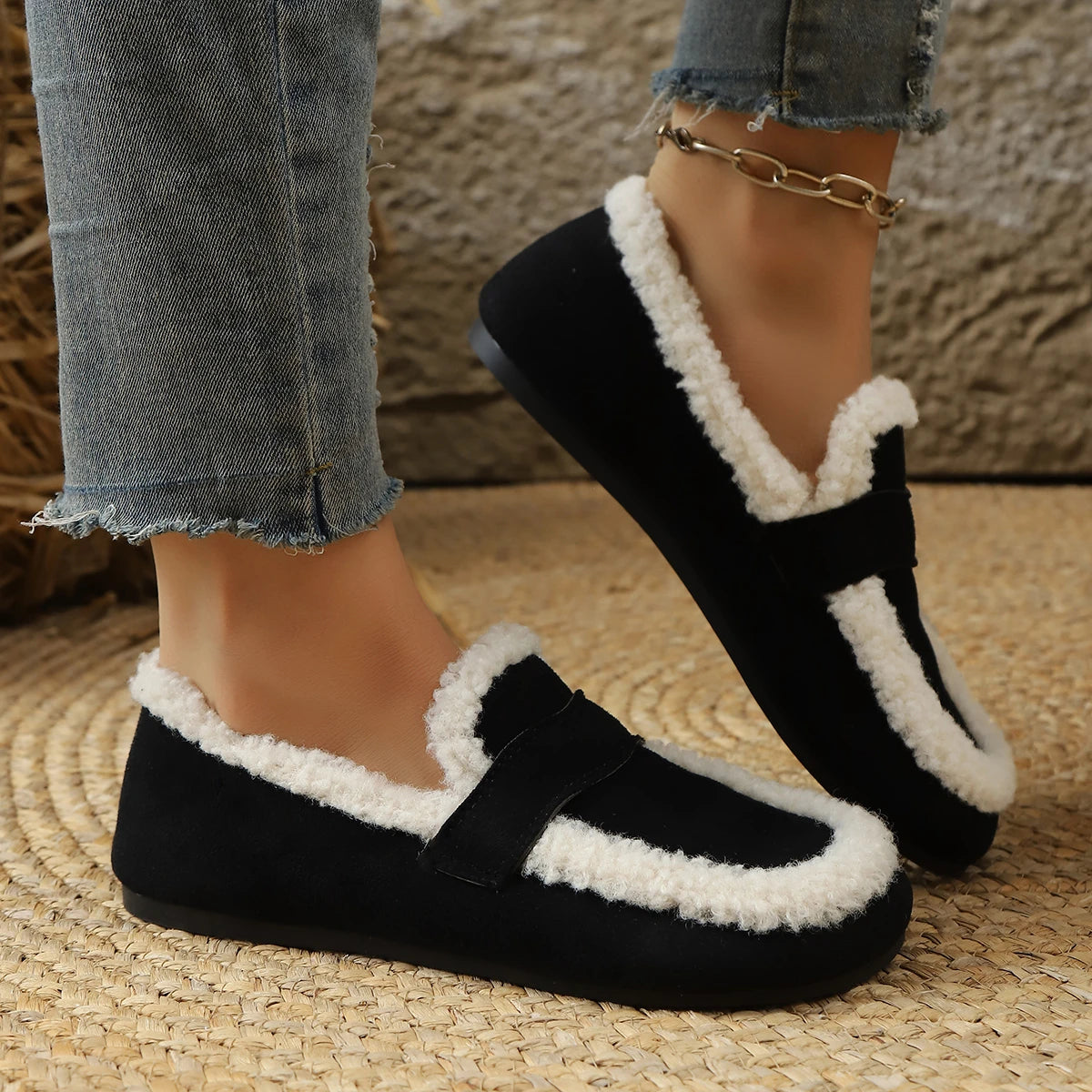 Women Ankle Boots 2025 New Winter Style Cotton Shoes Fur Flat Indoor Outdoor Shoes Thick Bottom Slip-On Home Snow Boots Women Zpaxo