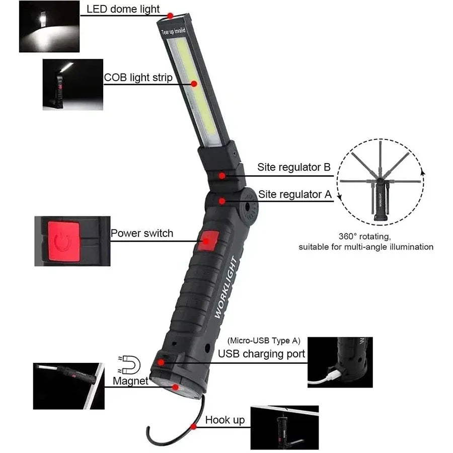 COB LED Rechargeable Work Light – Magnetic Camping Lantern LED Work Lantern Zpaxo