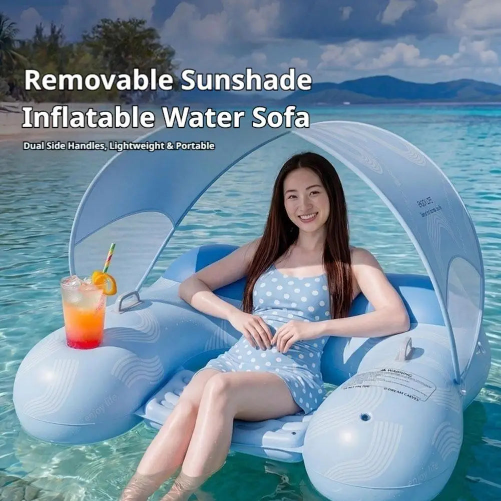 Detachable Sunshade Inflatable Pool Floating Lounger UV Protection Water Sofa Recliner with Cup Holder for Summer Beach Outdoor Zpaxo