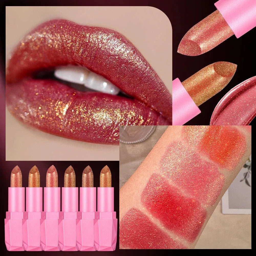 6 Colors Quicksand Golden Lipstick Fine Glitter Moisturizing Silky Zpaxo