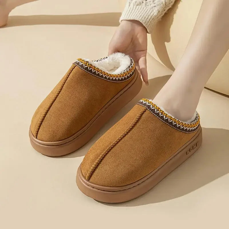 Thick-soled Fluffy Slippers Women's Fashionable Plush Winter Shoes