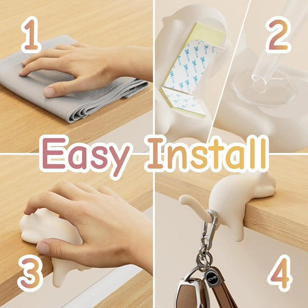 Cute Cat-shaped No-drill Desk Hook Portable Bag Stationery Storage