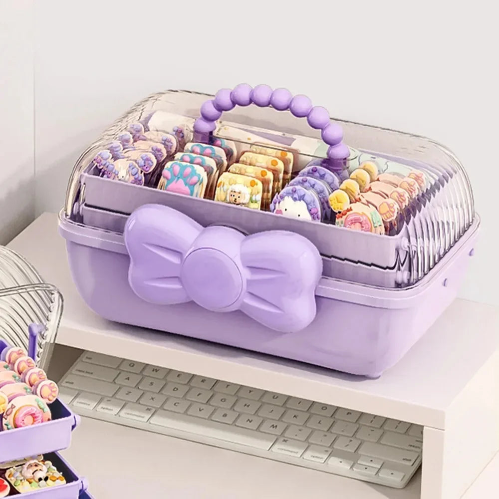 Fashion cosmetic storage box, bowknot multi-layer storage box, handheld desktop storage container, made of sturdy plastic. Zpaxo