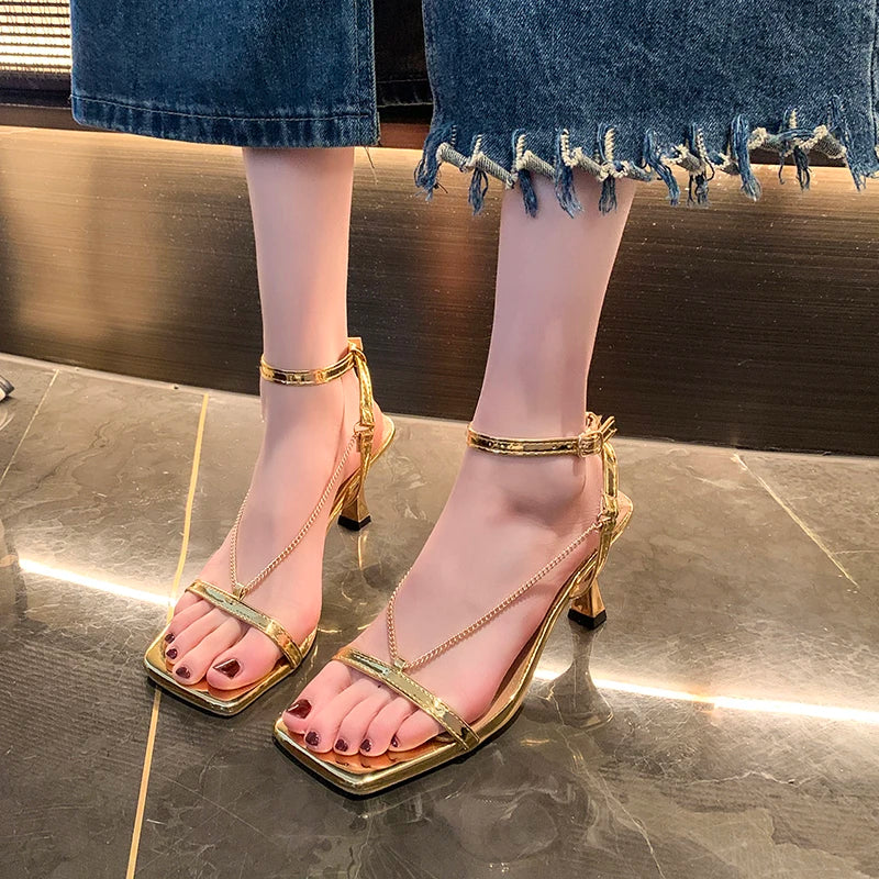 Women's Square Open Toe Hollow Out Breathable Vintage Heel Sandals Zpaxo
