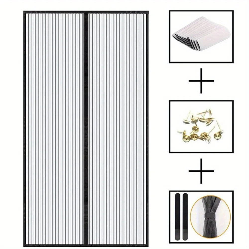 Heavy-duty Magnetic Screen Door Self-sealing Hands-free Mesh Insect Zpaxo black-1pc