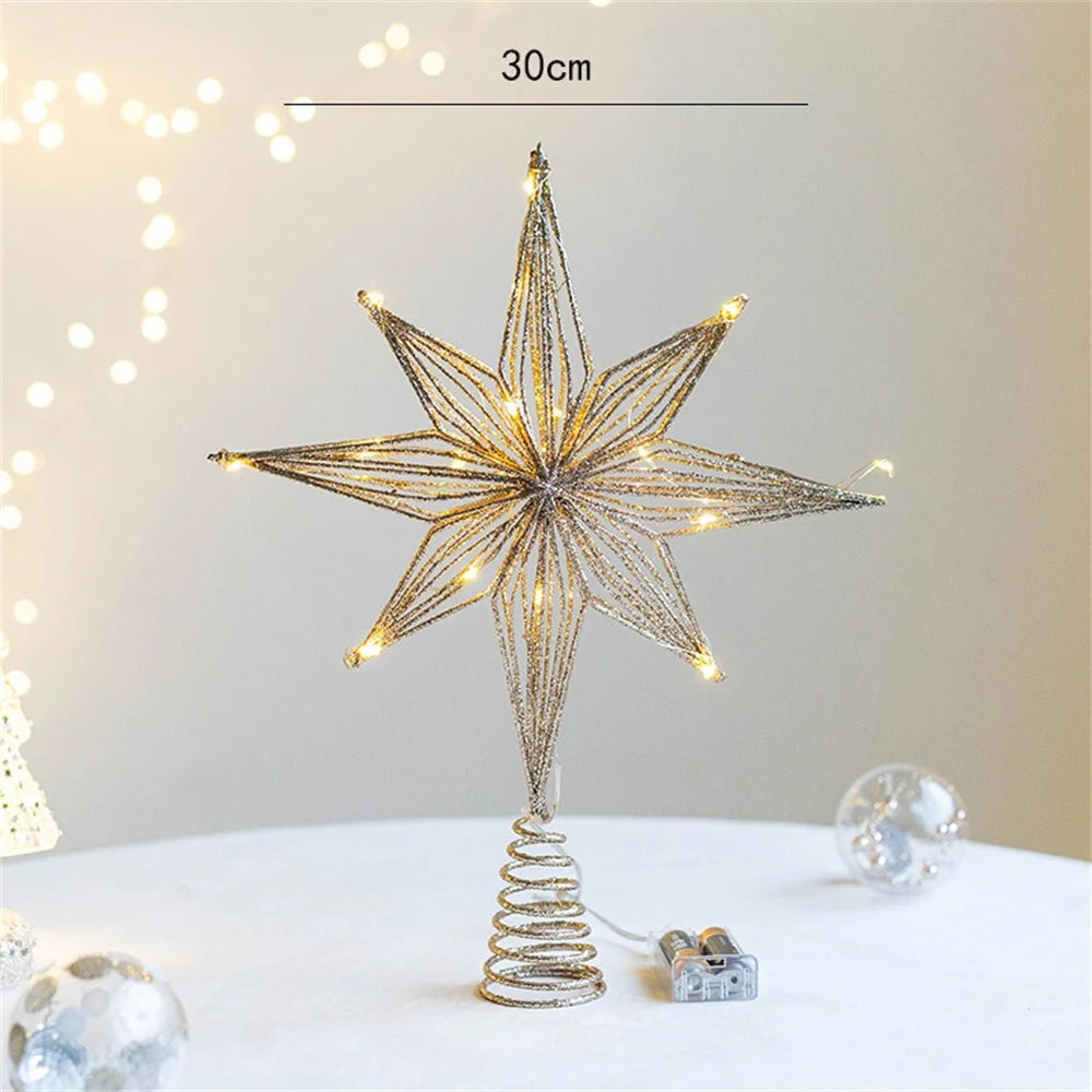 Christmas Tree Star Topper with LED Lights – 20/25/30cm Gold